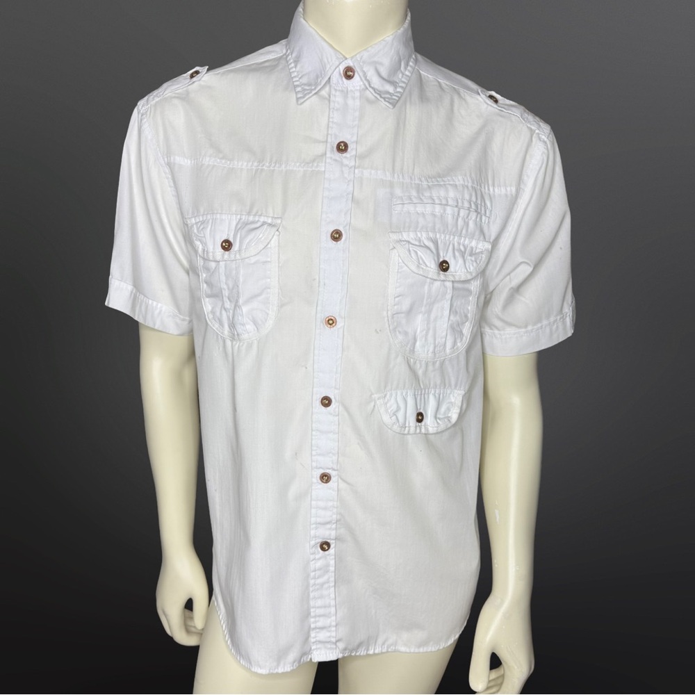 Vintage Y2K Men's White Button Up Short Sleeve Shirt
